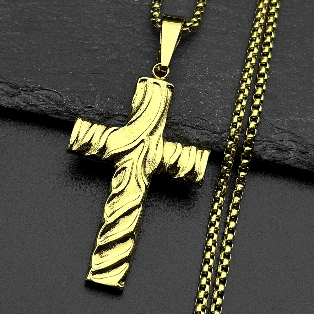 Collana con ciondolo croce Gesù cristiano in acciaio inossidabile per donna Uomo Collane a catena Hip Hop color oro Amuleto Jewery