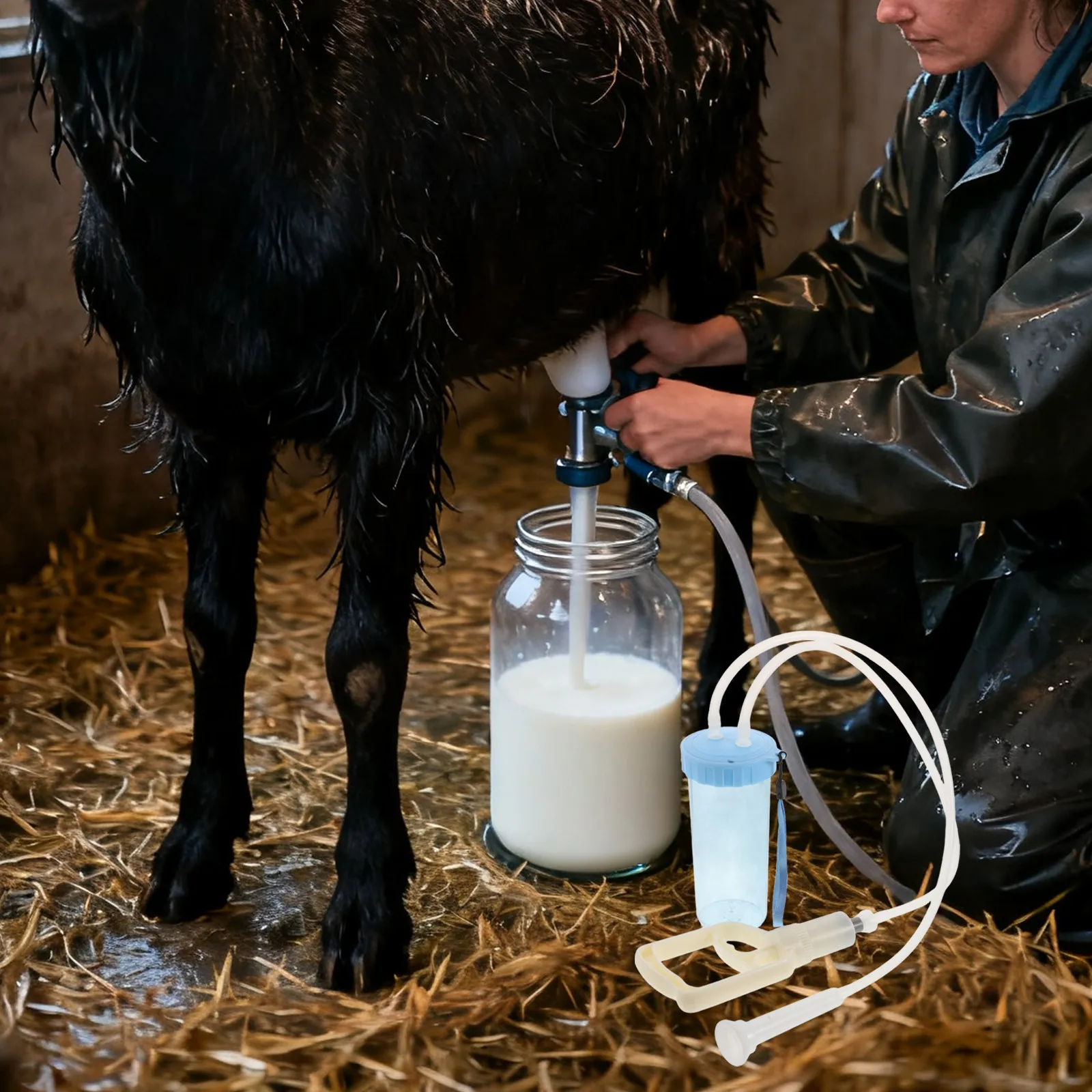 1 Set Manual Machine For Goat Sheep 500G Portable Hand Pump Milker Reusable Farm Dairy Tool - Sheep Milk Extractor, Portable
