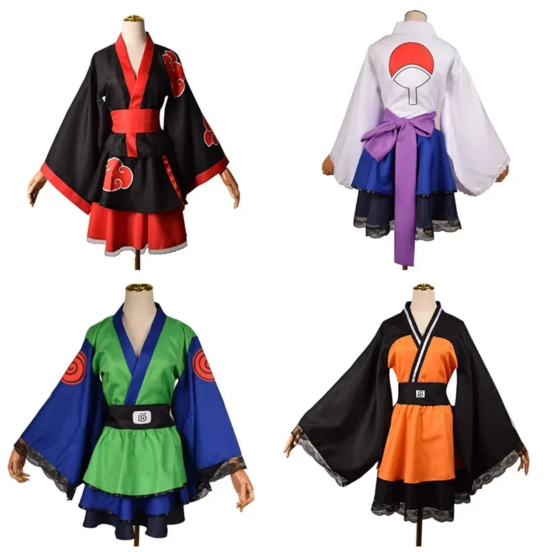 2026 Adult Japanese Kimono Cosplay Kids Akatsuki Cloud Print Uchiha Sasuke hyuga hinata Lolita Costume Dress Women Girls K8MNX view 2