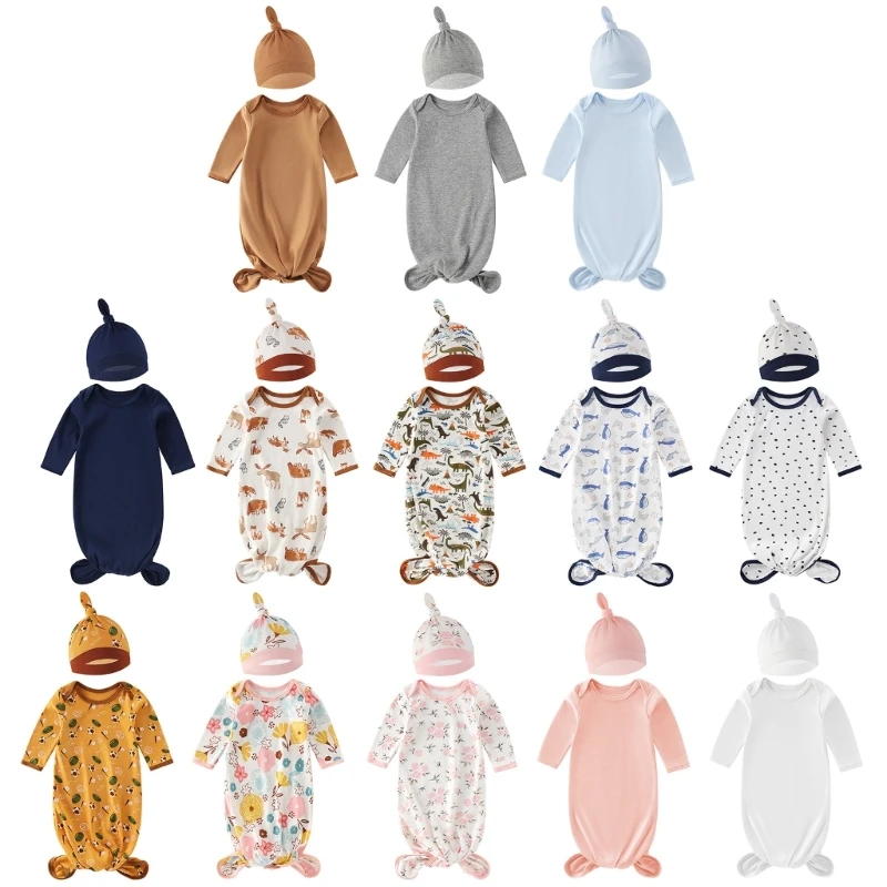 

Newborns Sleep Bag and Hat Set Baby Swaddles Wrap Blanket Breathable Sleeping Bag with Fetal Caps for 0-12 Months