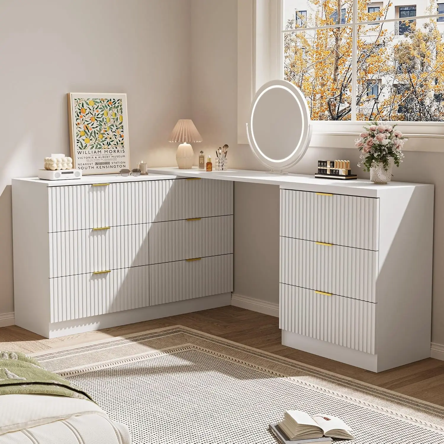 L-Shaped Rotatable 9 Drawer Dresser for Bedroom, 71