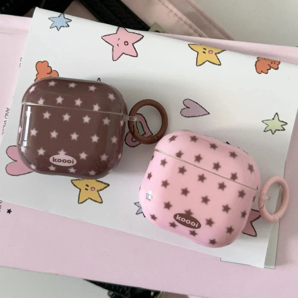Cute Pink Coffee Color Star Case for AirPods Pro 3 2 AirPods 4 3 2 1 Soft AirPods Cover with Simple Pattern Protective Case