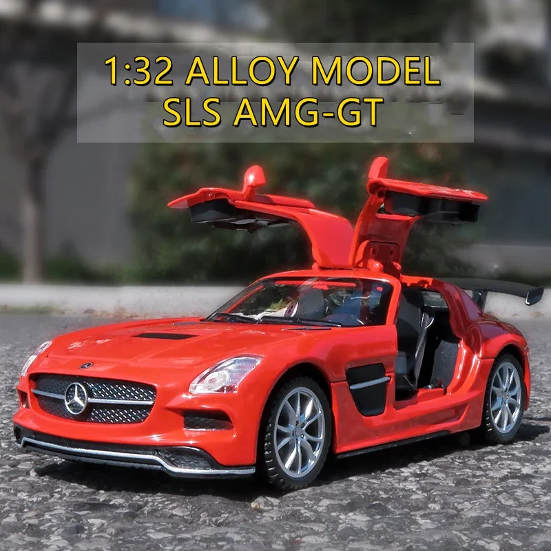 

Модель автомобиля Mercedes-Benz SLS AMG-GT из сплава, масштаб 1:32 - Литая металлическая спортивная машина с дверями типа «крылья совы» - Высокодетализированная коллекционная модель со звуковыми и световыми эффектами