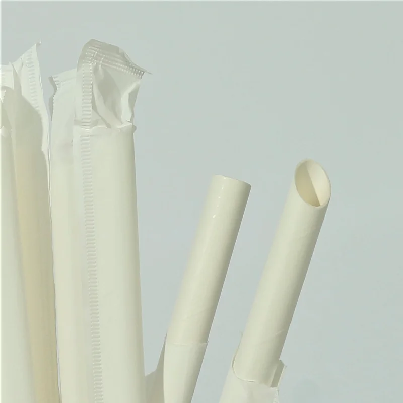 12MM in Diameter Angle Cut Individually Wrapped Eco-Friendly Paper Straws for Boba, Mixed Drinks in Daily Life--2000 Pcs/Carton