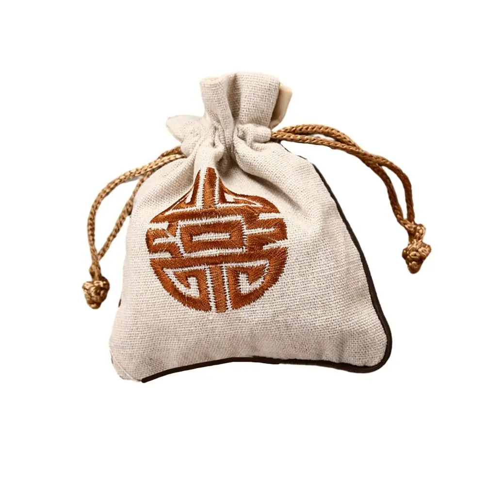 

Canvas Embroidery Drawstring Bag Pure Color Candy Bag Small Linen Handbag Jewelry Packing Bag Makeup Lipstick Bag