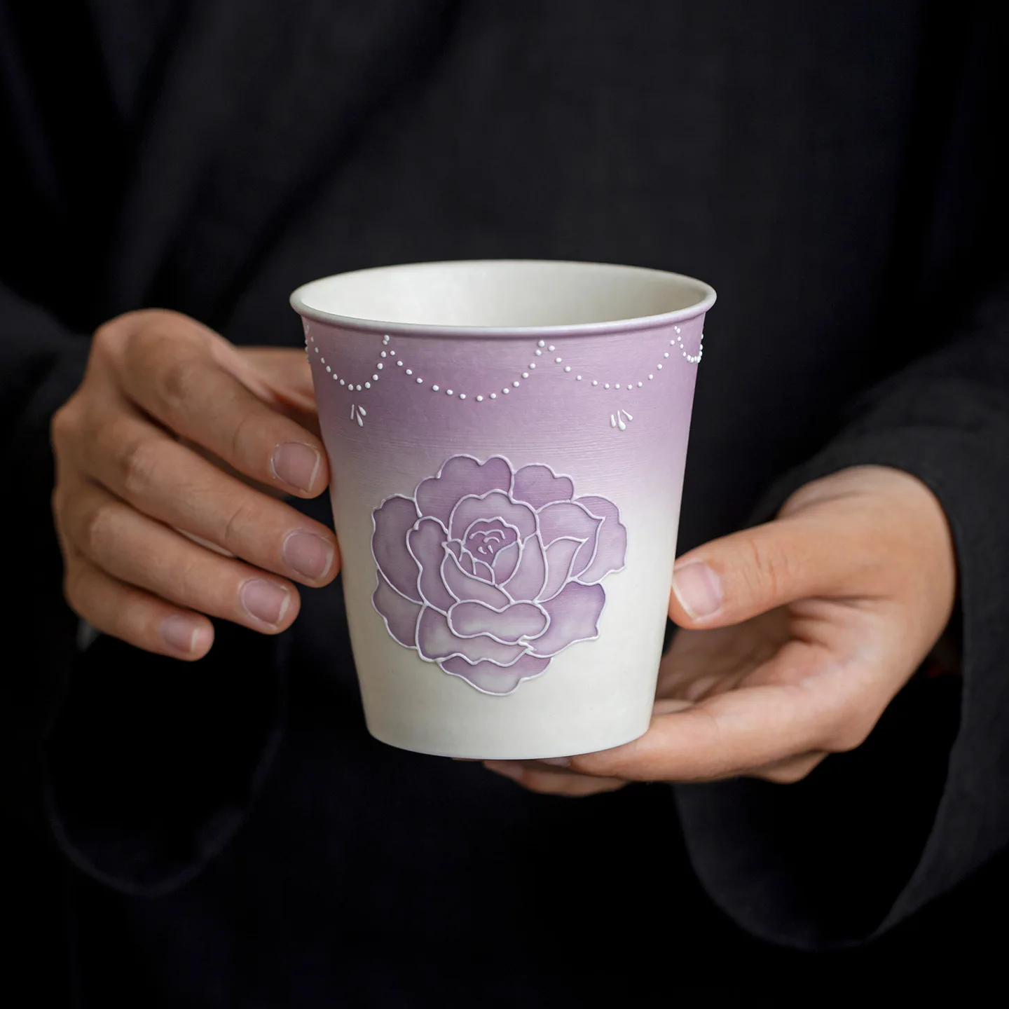 Gradient Purple Color Bead Curtain Rose Underglaze Cup Household High Temperature Ceramic Drinking New Chinese Style Hand Held