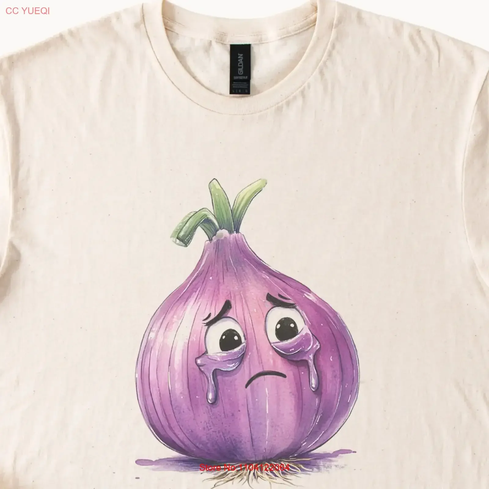 Sad Onion Cartoon T Shirt Cute Crying Purple Food Art vintage Washed Casual Stylish homme fashion Comfortable Stretched Soft