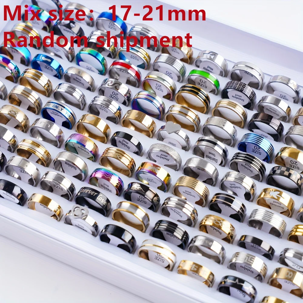 50/100Pcs/Lot Fashion Minimalist Heart Stripe Stainless Steel Love Rings Men Women Mix Style Party Gifts Jewelry Random Stlyle