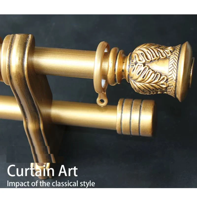 2025 French Retro Gold Roman Curtain Rod Set Thickened 28mm Diameter Pole with Rings And Brackets for Vintage Villa Decor