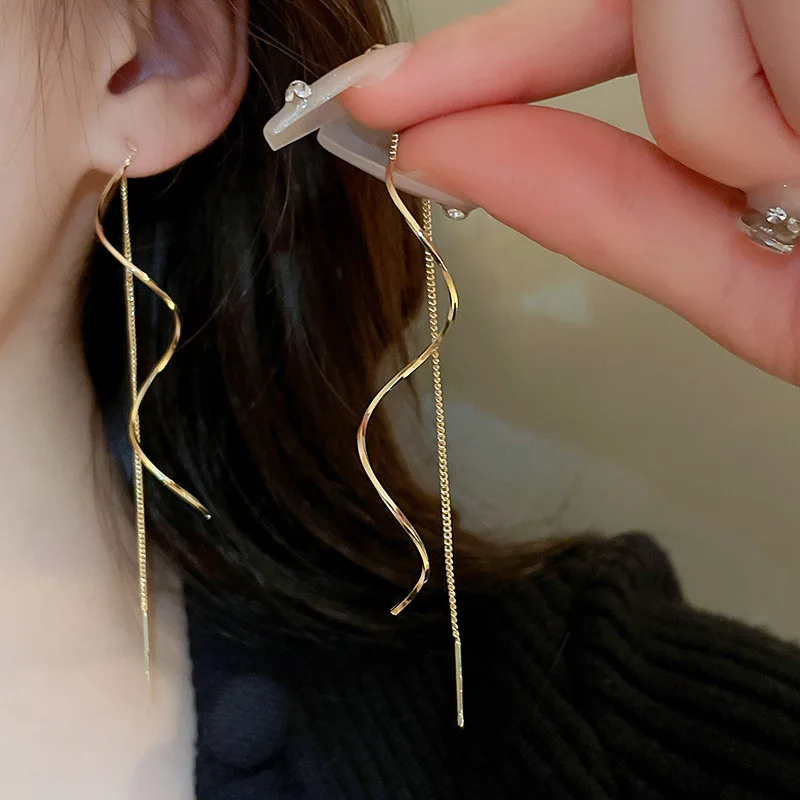 Lange Tassel Ohrringe für Frauen Edelstahl Gold Farbe Einfache Tropfen Ohrring Stilvoller Schmuck Persönlichkeit Geschenk