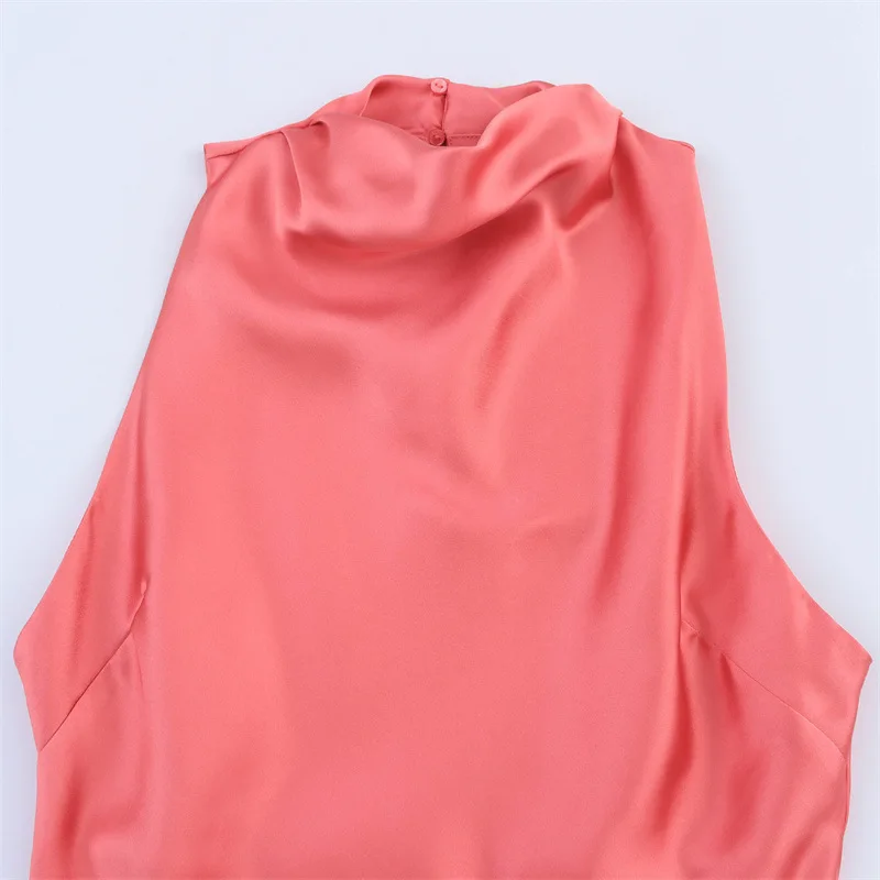 2025 Summer New Elegant Silk Texture Women Dress Simple Solid Color Female Sleeveless Long Dresses