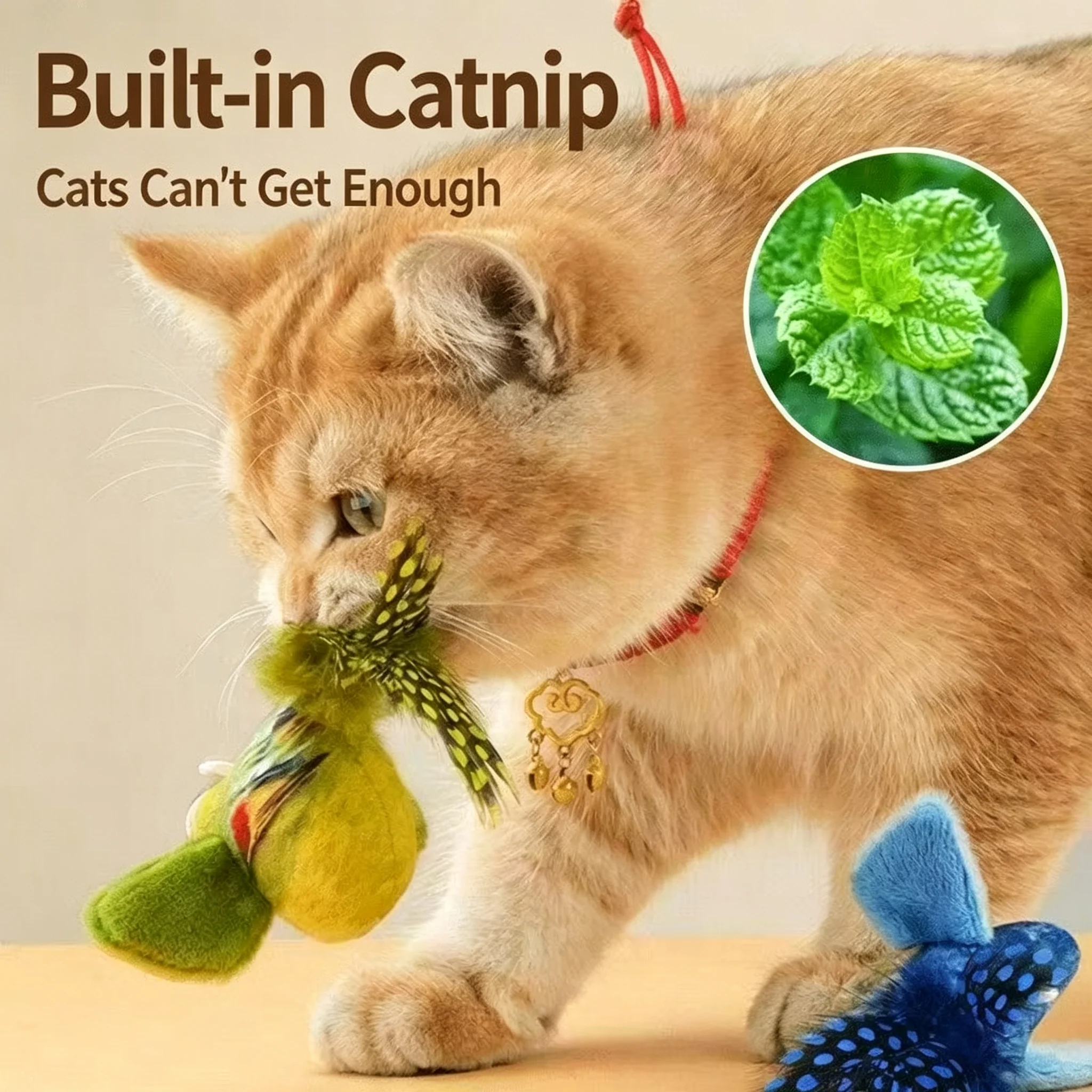 Indoor Interactive Birds Toy for Cat Chasing Teasing Toy Sounding Catnip Cat Teaser Toy Wall Hanging Birds Cat Toy