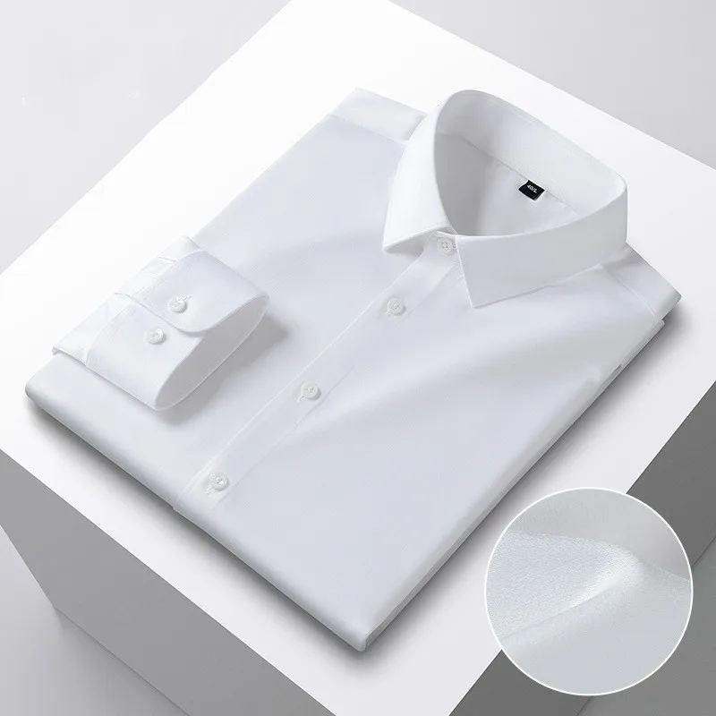New High Quality Stretch Anti-Wrinkle Mens Shirts Long Sleeve Dress Shirts For Slim Social Business Casual White Shirt
