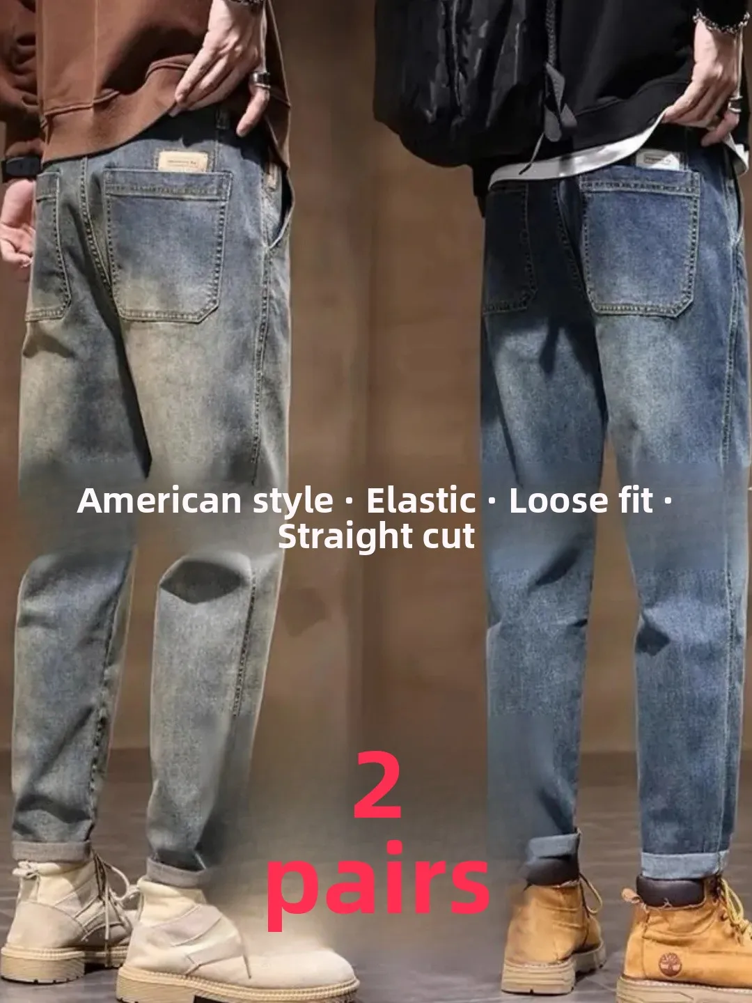 

Американские джинсовые джинсы в стиле ретро, мужские эластичные повседневные тонкие прямые свободные рабочие износостойкие рабочие брюки для защиты труда