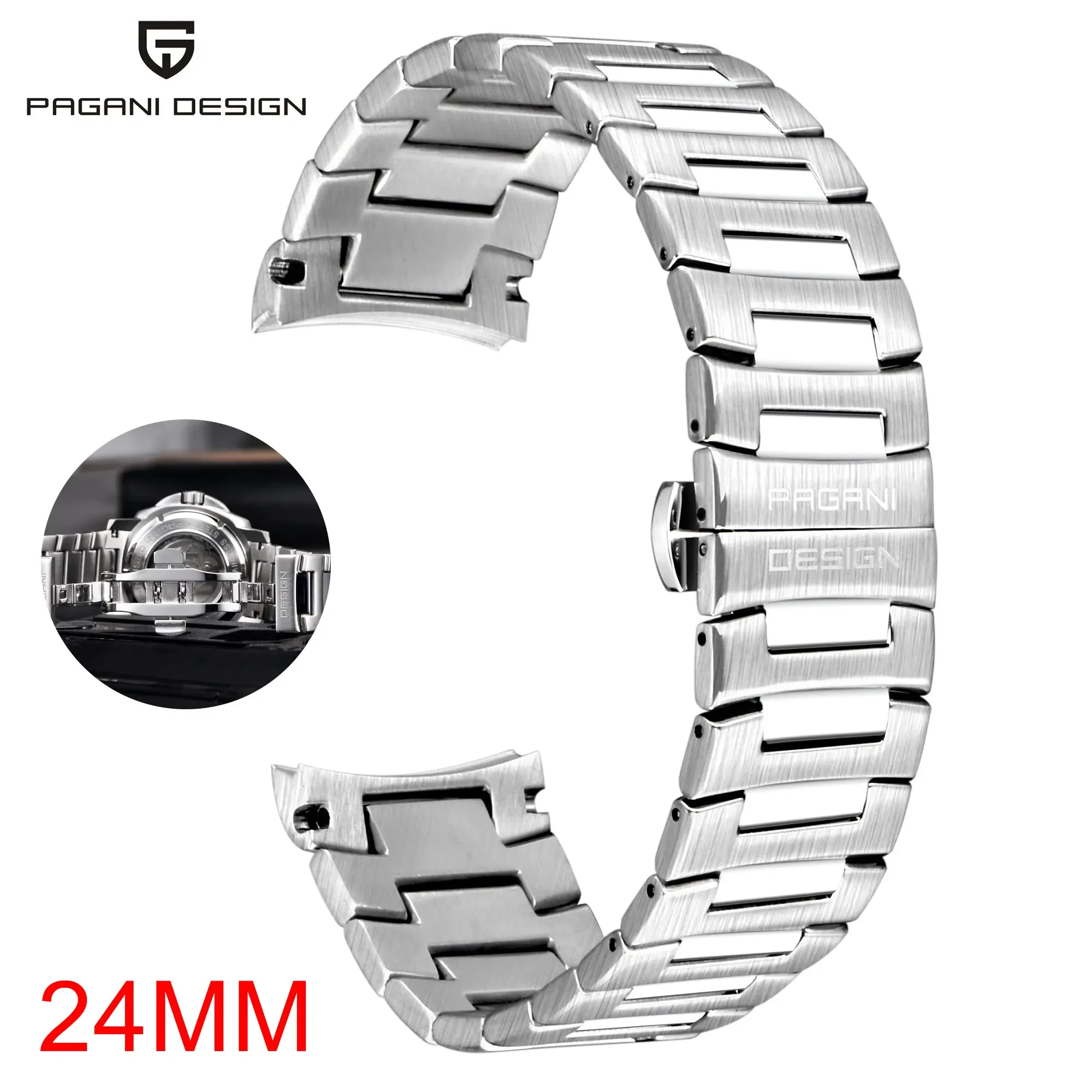 Pagani Design 2024New PD1736 Stainless Steel 24MM Silver Bracelet Clasp Bracelet Watch Waterproof Diving Business reloj hombr