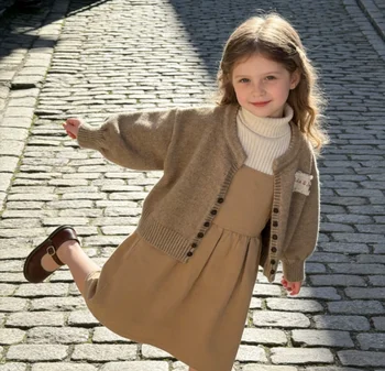 Girls Sweater 2026 Autumn New Children's Clothing Korean Style Girl Baby Fashion Loose Sweater Cardigan Casual Simple Daily