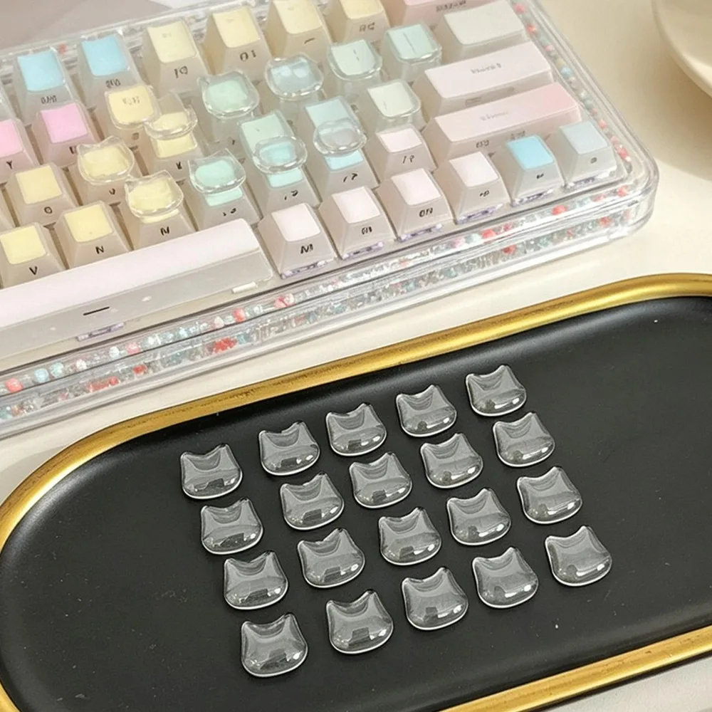 100-20pcs Simple Cat-head Typing Aid Transparent Key Pads Raised Clear Cat Head Design Keyboard Sticker To Prevent Nail Damage