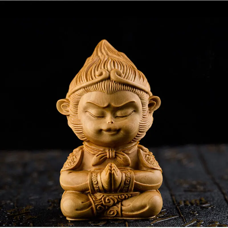 

Резьба по дереву самшиту Sun Wukong Monkey King Ручная резная скульптура в стиле B