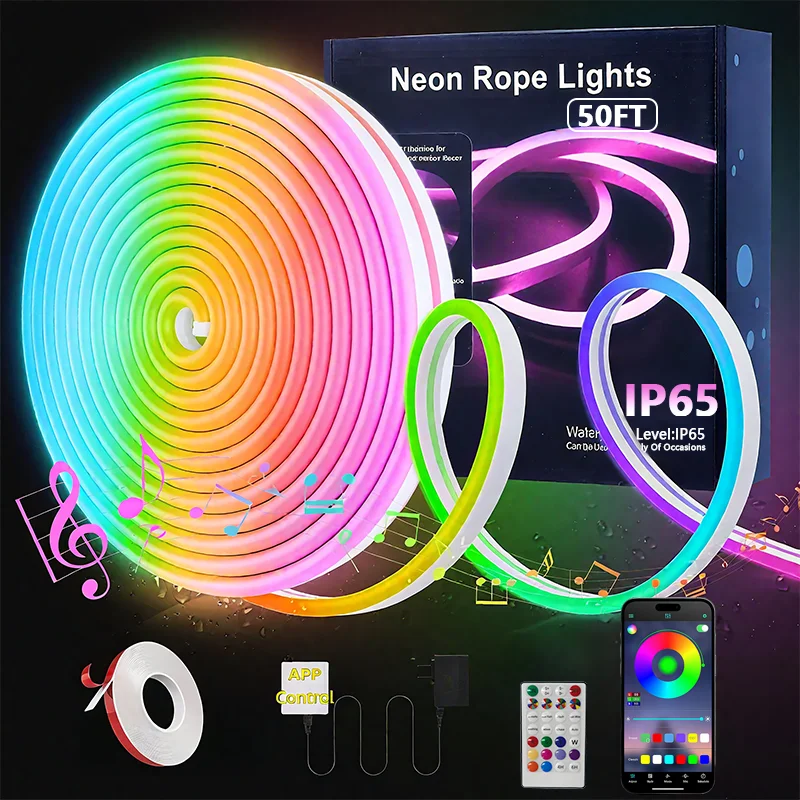 LED フレキシブル ライト ストリップ、RGBIC Bluetooth ネオン LED ライト ストリップ、1m、2m、3m、5m ネオン ライトは曲げることができます。 5V ネオンライト ar