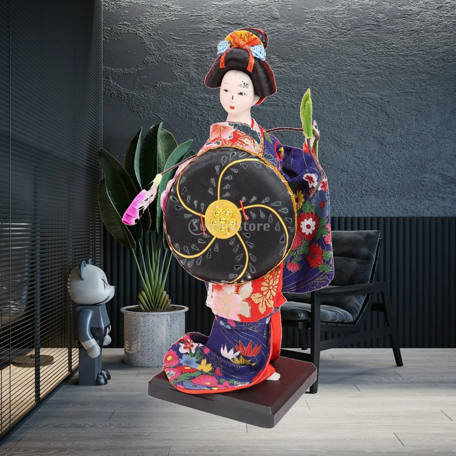 Japanese Geisha Collectible Figurine Novelty 9 inch Folk Ethnic Ornament Traditional Lady Statue for Shelf Table Home Office