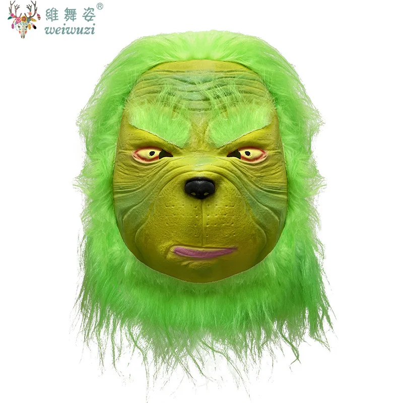 

Interesting Halloween Christmas Costume Accessories Green Monster Mask Cosplay Green Latex Full Head Universal Size Fancy Funny