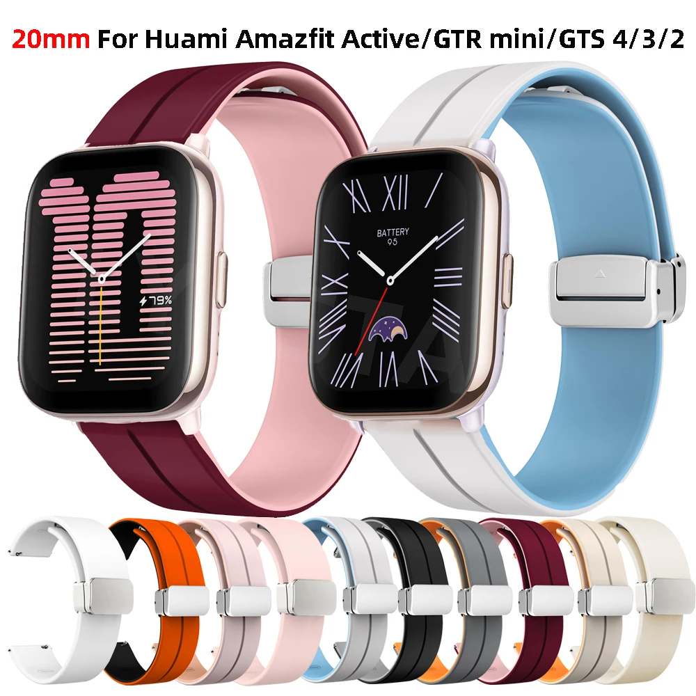 حزام مشبك مغناطيسي لهوامي ، أشرطة سيليكون للأمازفيت ، سوار GTR الصغير النشط ، GTS 4 ، Mini 3 ، 2e ، 2 ، Bip 3 ، U Pro ، 20