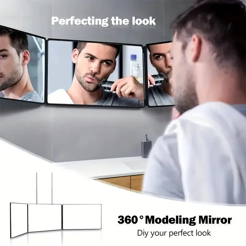 

Tri-fold Wall Mounted Makeup Mirror,Portable Styling Mirror for Travel,Bedroom,Bathroom,Diy Haircut Tool Accessories