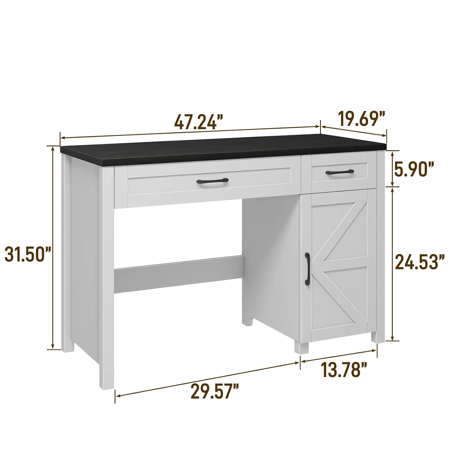 Farmhouse Executive Desk with Storage Cabinet & Drawers, 47