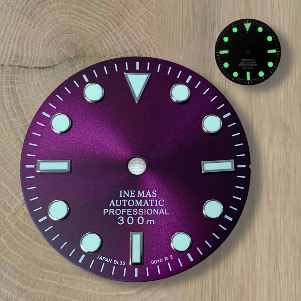 28.5mm S Logo SUB Sunburst Dial Fit NH35/NH36 Japanese Movement Green Luminous High-Quality Watch Modification Accessories