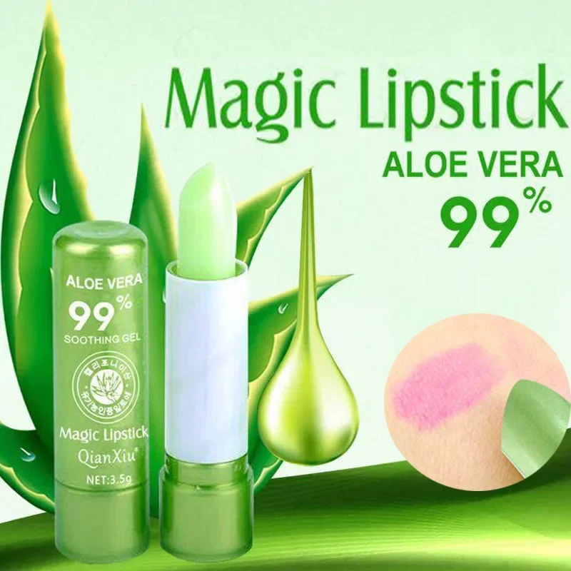 Lápiz labial 99% de Aloe Vera que cambia de Color, no se decolora fácilmente, bálsamo labial hidratante de larga duración con temperatura, 1 unidad