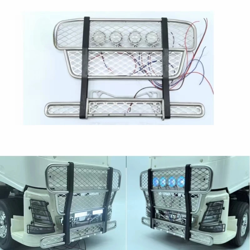 

LED Spotlight Angel Eye Metal Bullbar Anti-collision for 1/14 Tamiya RC Truck Dump Truck Volvo 56360 56362 56375 Modified Parts