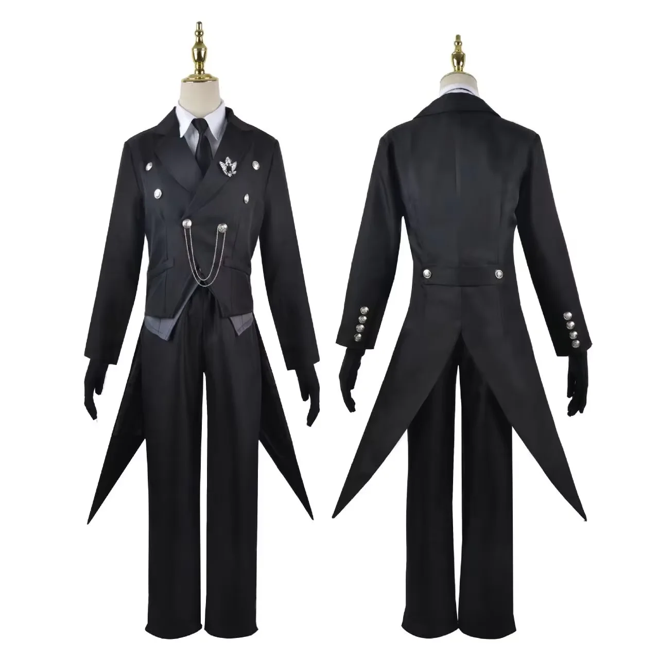 

Anime Black Butler Sebastian Michaelis Cosplay Costume Suit Black TailCoat Butler Uniform Full Set For Men Halloween Outfits