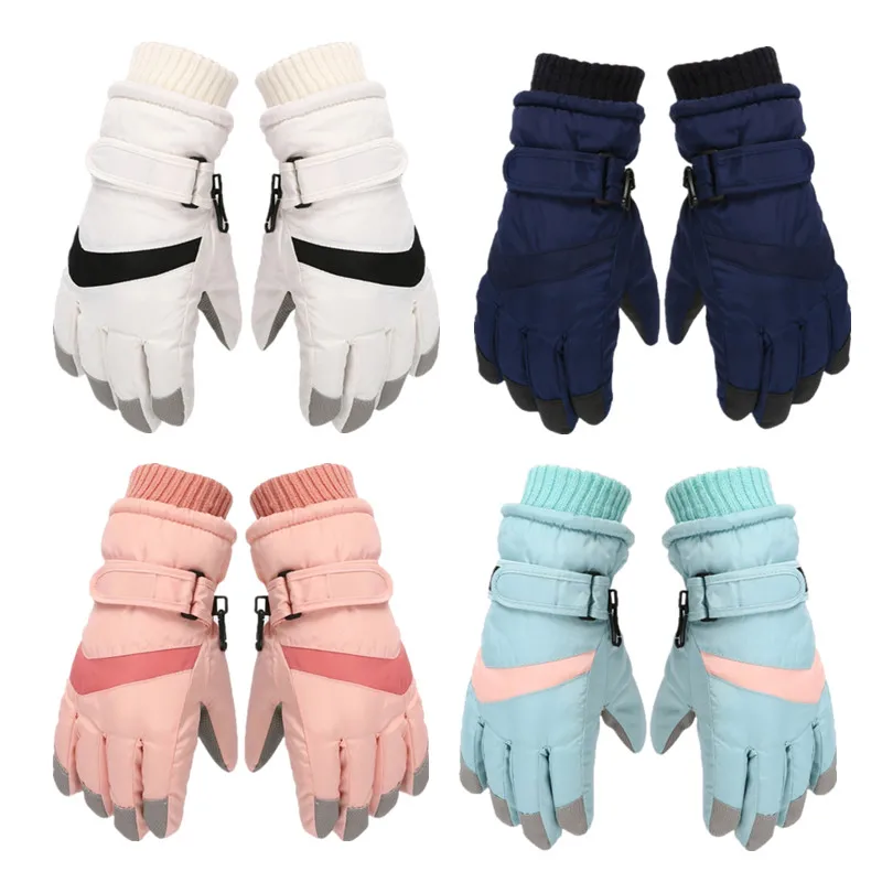 Winter Fleece Thermal Kids Gloves Waterproof Windproof Baby Full Finger Mittens for 4-7 Years Old Children Outdoor Skiing Gloves