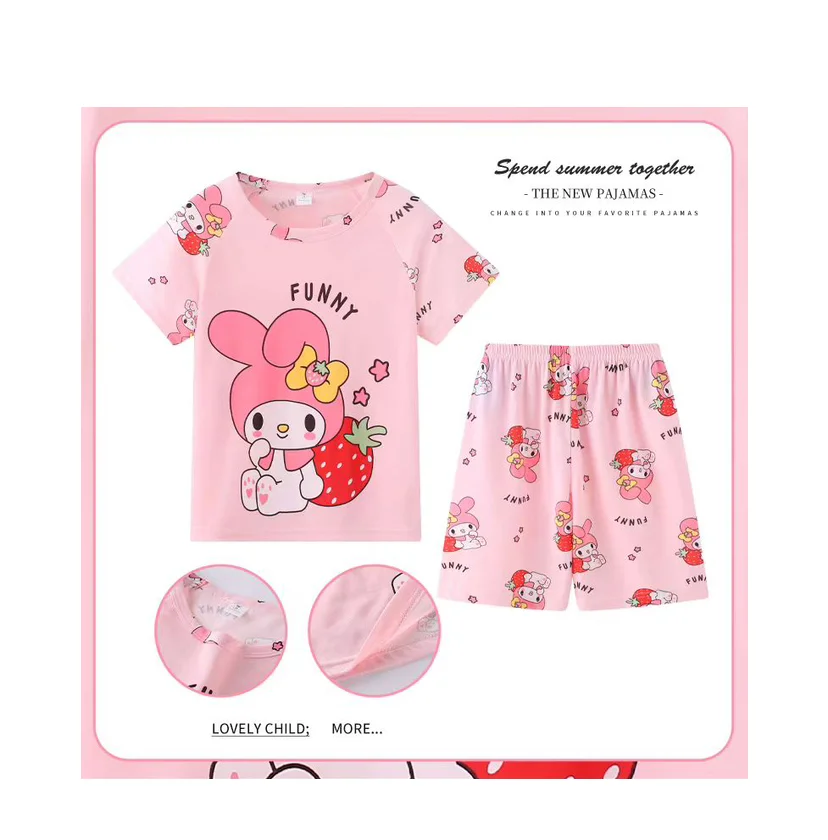 New Summer Clothing Winnie Bear Boys Girls Kids Clothing Sets Stitch Melody Cartoon Suit Mikey Kid Sleepwear Short Sleeve