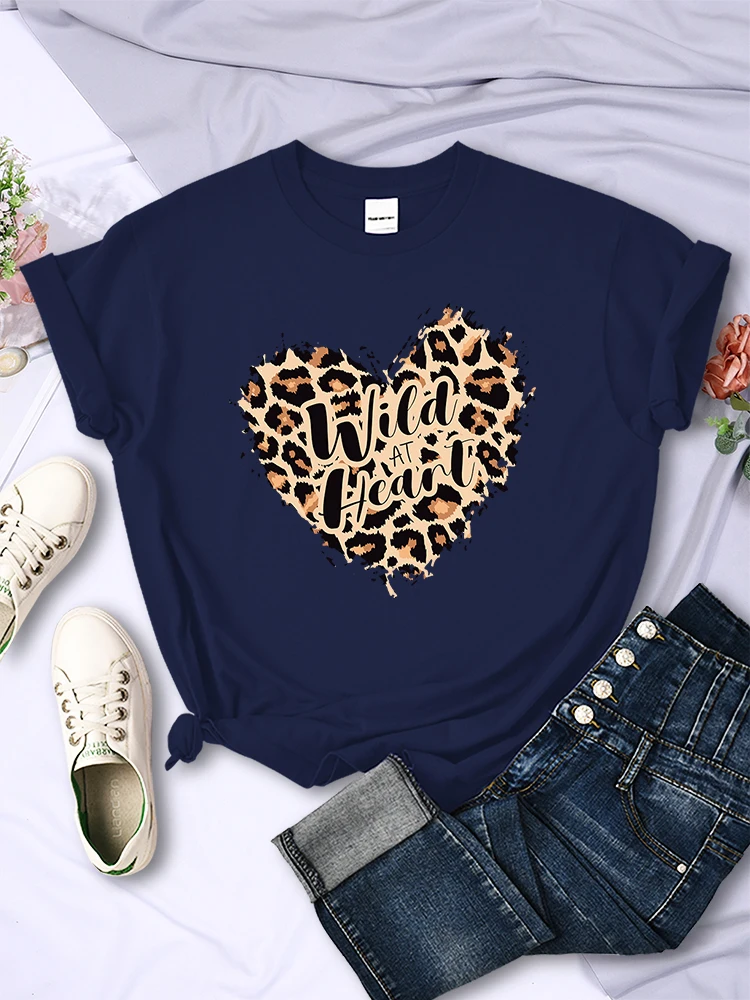 Fashion Leopard Wild At Heart Women'S Tshirt Cotton Breathable Short Sleeve Casual Comfortable Clothing Cotton Oversized T Shirt