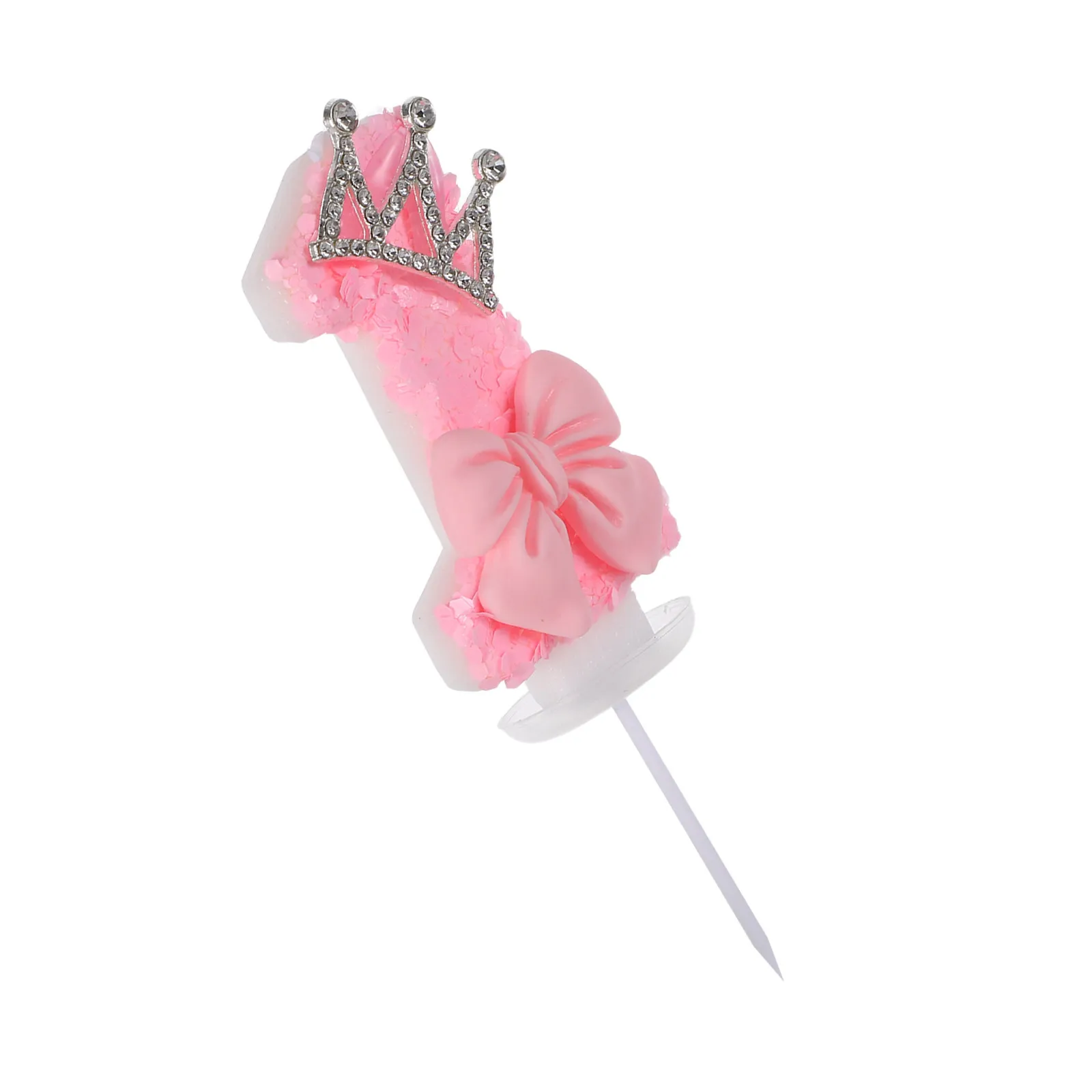 Corona de Lazo Rosa para Primer Cumpleaños, Adorno para Pastel con el Número Uno, Decoraciones para Fiestas de Cumpleaños, Adorno para Pastel de Postre con el Número