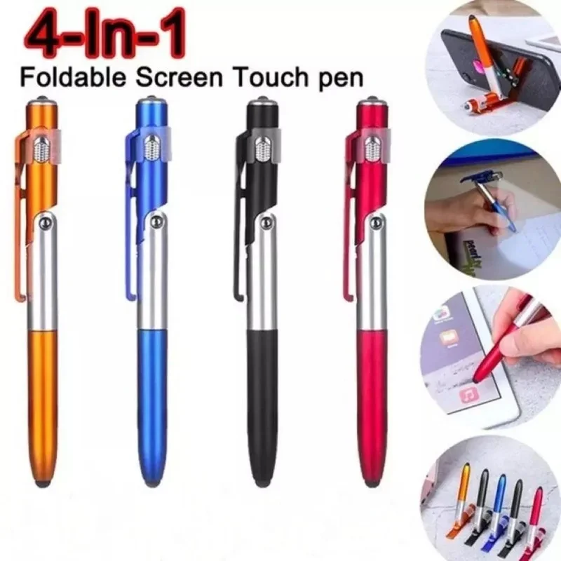 4 In 1 Metal Stylus Multi-Function Capacitive Pen / with LED Flashlight+ Phone Holder+ Capacitive Stylus+Ballpoint Pens