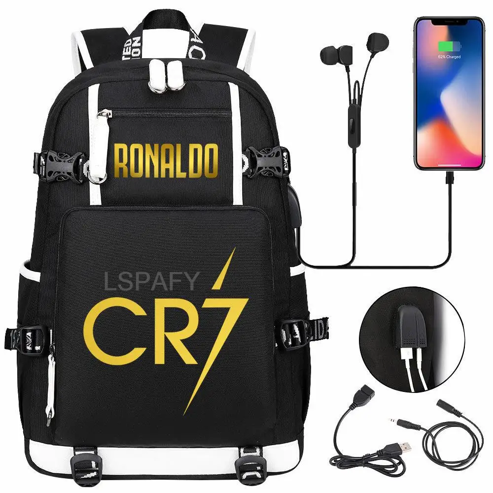 New CR7 School Bags For Boys Girls USB Charge Backpack orthopedic school Backpack Black senior middle school mochila infantil