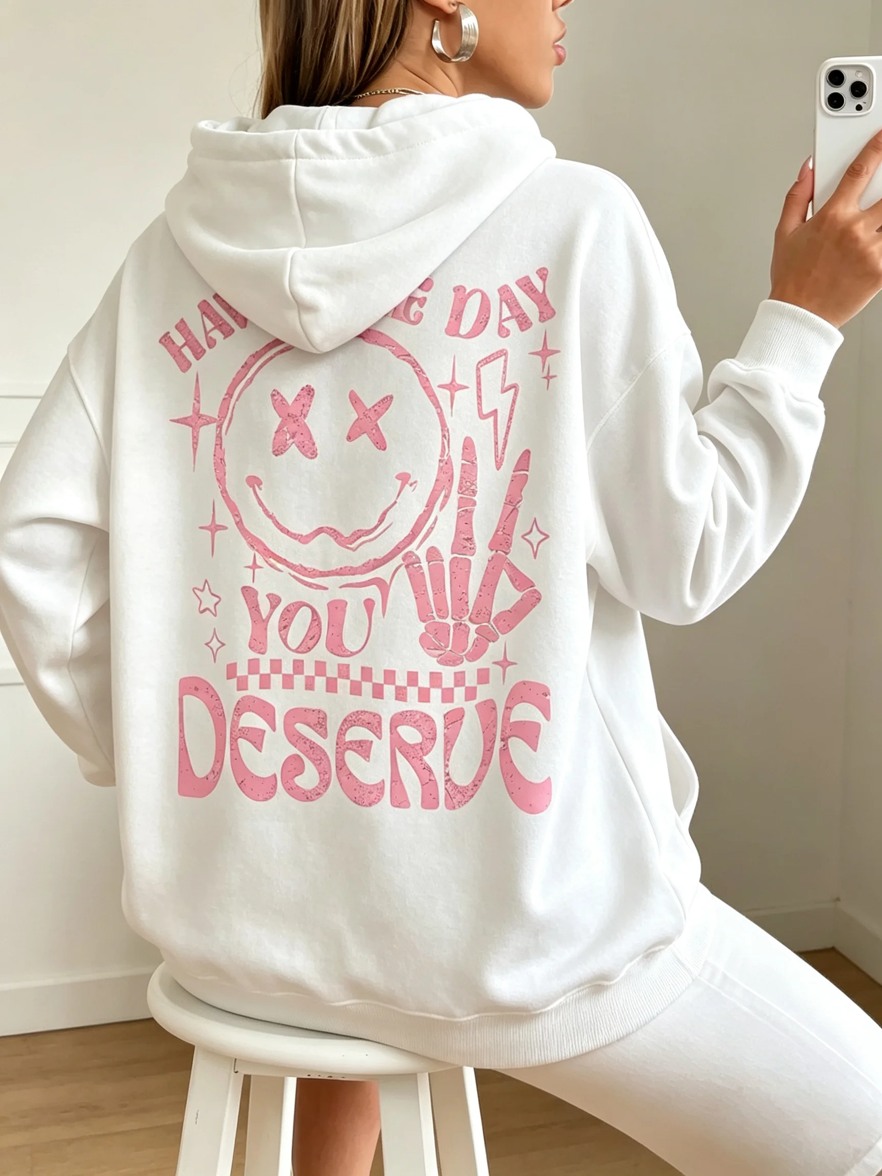 The day you've been longing for. Letter pattern. Women's T-shirt. Sports hooded sweater. Trendy. Large size. Casual. hoodie