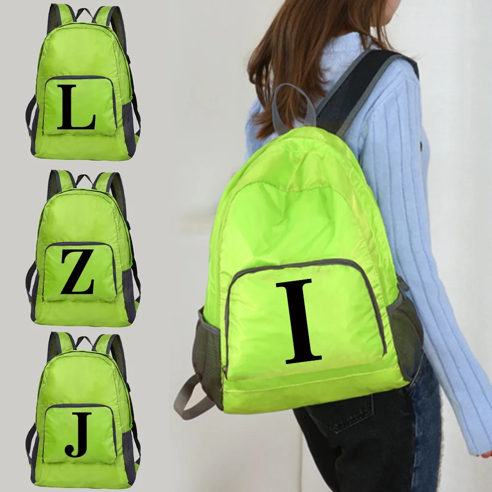 2026 Backpack Women's Ultralight Portable Foldable Daypack Black Letter Print Backpacks Men Travel Hiking Sports Pack Organizer