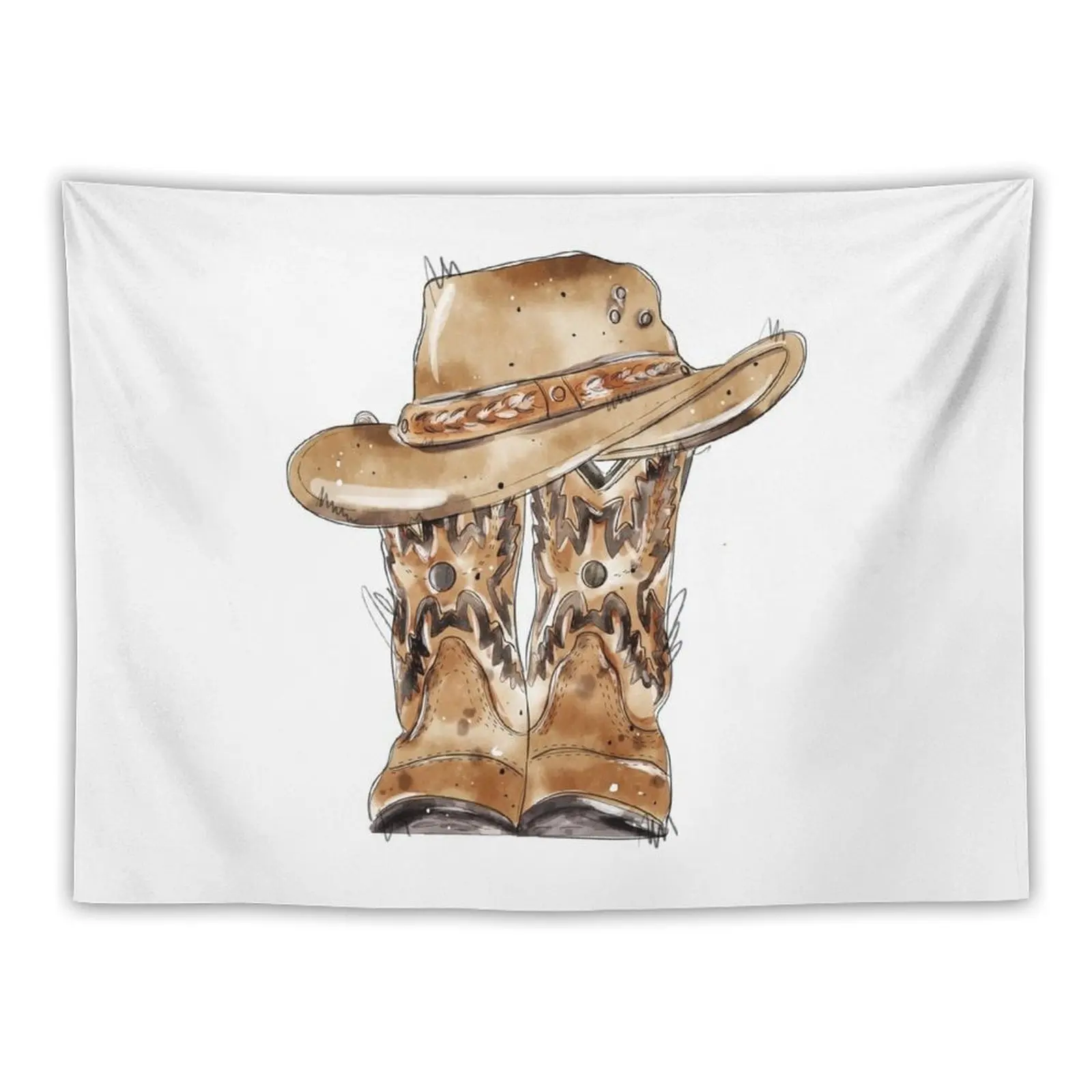 Cowboy boots.cowboy hat.watercolor illustration Tapestry Bedrooms Decorations Wall Deco Tapestry