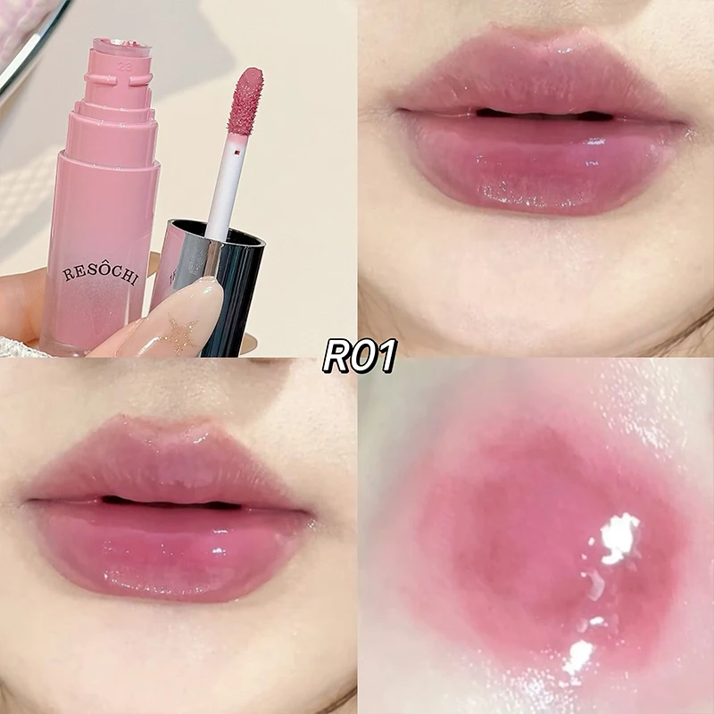 RESOCHI 6 Colors Jelly Mirror Lip Glaze Hydrating Shiny Lip Gloss Lasting Moisturizing Non-sticky Lipgloss Tint Lipstick Makeup