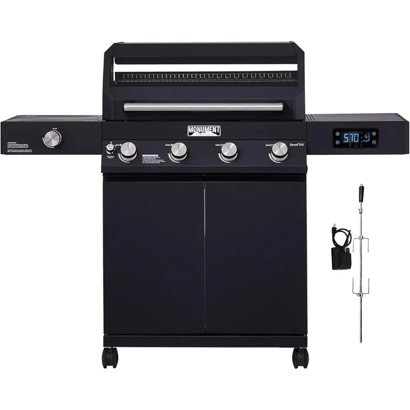 

4-Burner Liquid Propane Gas BBQ Grill with Stainless Steel Rotisserie Kit - Denali 425 Model