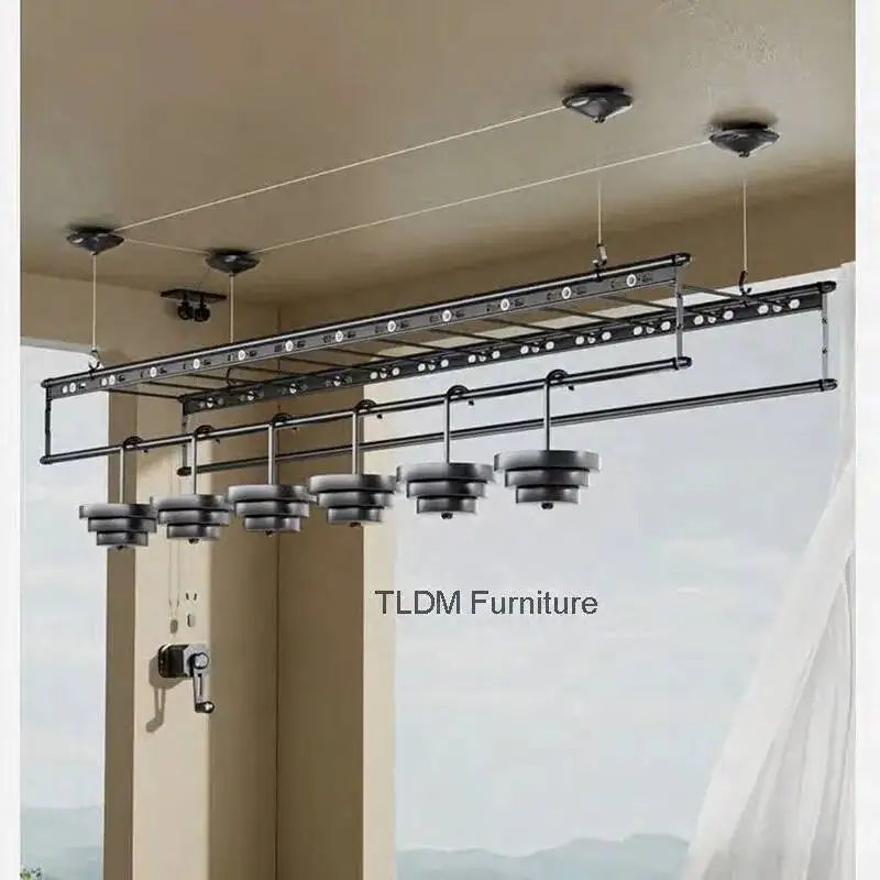 

Laundry Household Liftable Rack Clothes Dryer Metal for Balcony for Hand-Cranked Double-Rod Drying Drying Rack Creative Hotels