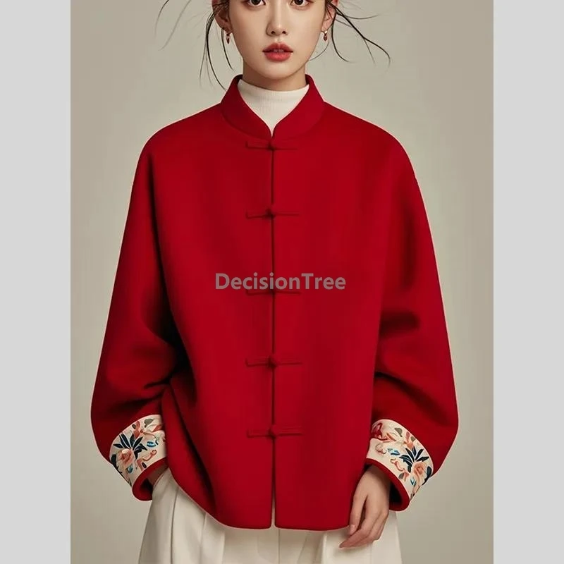 

2025 новая женская одежда в китайском стиле, пальто, популярный ретро костюм Тан, пальто, шикарный дизайн с манжетами и принтом, элегантная куртка в этническом стиле