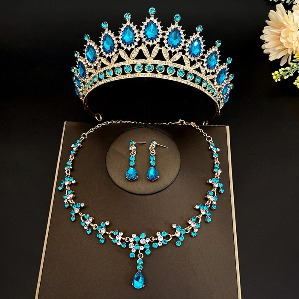 

1Set Rhinestone Bridal Crown Necklace Earrings Wedding Jewelry Set for Bride Prom Vintage Elegant Tiara Headband