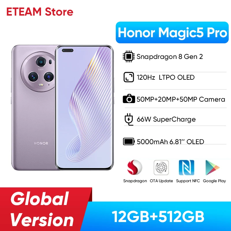 pro snapdragon gen versao global 12gb 512gb 120hz camera tripla 50mp 66w super carga honor magic5 01