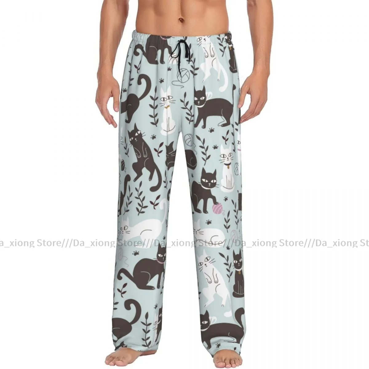 Men's Casual Pajama Sleeping Pants Cats In Doodle Lounge Loose Trousers Comfortable Nightwear