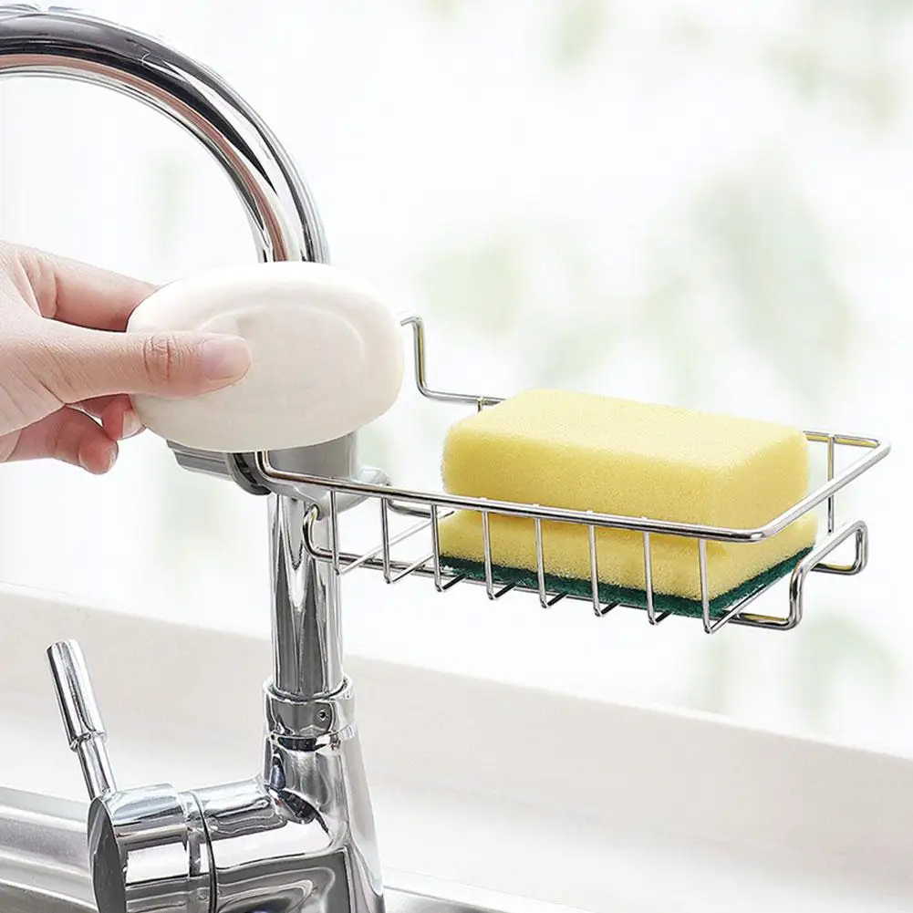 Stainless Steel Sink Drain Rack Sponge Storage Faucet Soap Kitchen Shelf Organizer Drainer Rack Holder Towel Accessories M2W8