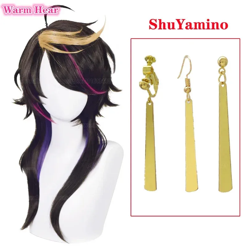 VTuber NIJISANJI Cosplay 50Cm Panjang Shu Yamino Rambut Sintetis Tahan Panas Wig Anime Party ShuYamino + Topi Wig Ir;l5